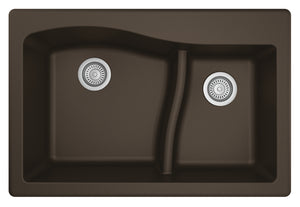 Alternate Image for Karran 33" Drop In/Topmount Quartz Composite Kitchen Sink, 60/40 Double Bowl, Brown, QT-630-BR