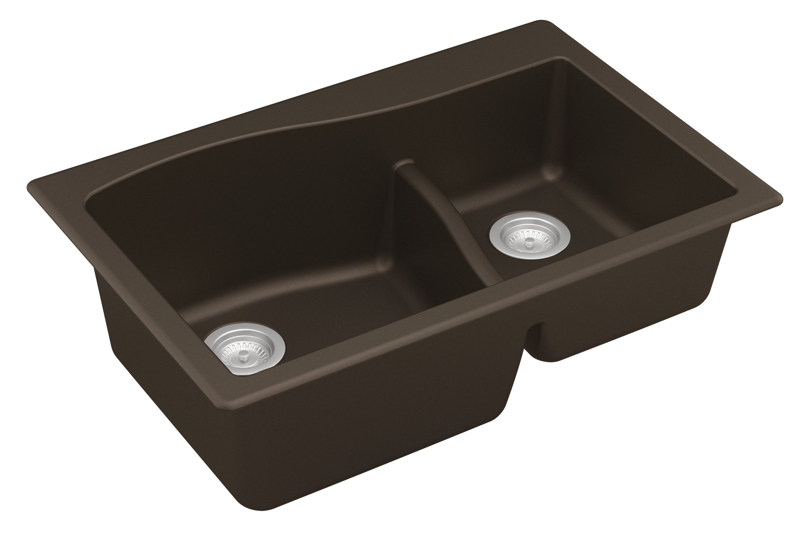 Karran 33" Drop In/Topmount Quartz Composite Kitchen Sink, 60/40 Double Bowl, Brown, QT-630-BR