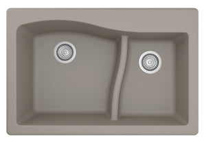 Alternate Image for Karran 33" Drop In/Topmount Quartz Composite Kitchen Sink, 60/40 Double Bowl, Concrete, QT-630-CN