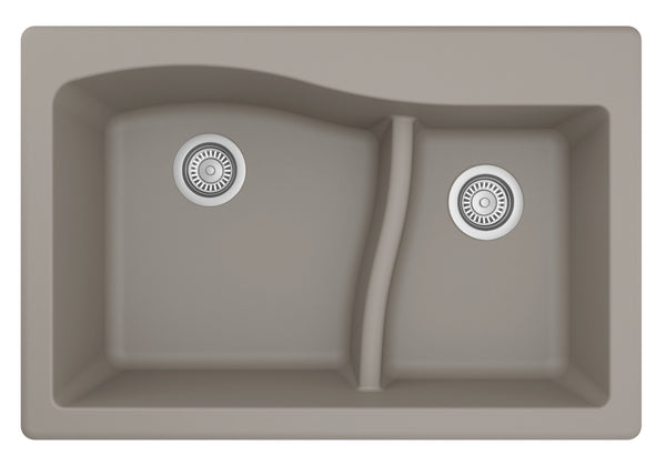 Karran 33" Drop In/Topmount Quartz Composite Kitchen Sink, 60/40 Double Bowl, Concrete, QT-630-CN