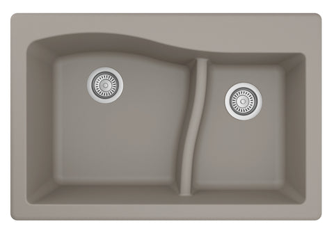 Karran 33" Drop In/Topmount Quarz Composite Kitchen Sink, 60/40 Double Bowl, Concrete, QT-630-CN