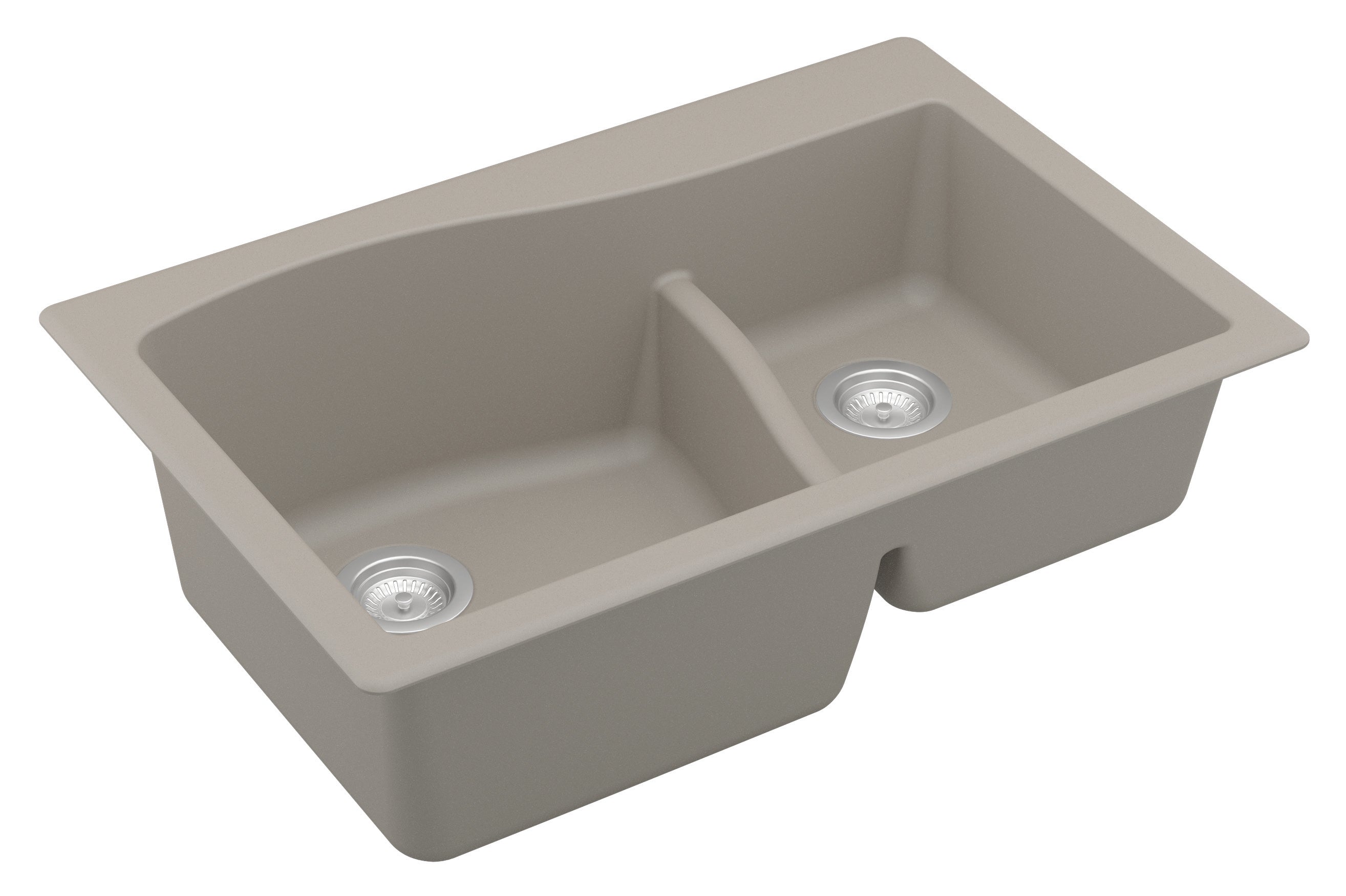Karran 33" Drop In/Topmount Quartz Composite Kitchen Sink, 60/40 Double Bowl, Concrete, QT-630-CN