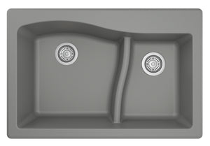 Alternate Image for Karran 33" Drop In/Topmount Quartz Composite Kitchen Sink, 60/40 Double Bowl, Grey, QT-630-GR