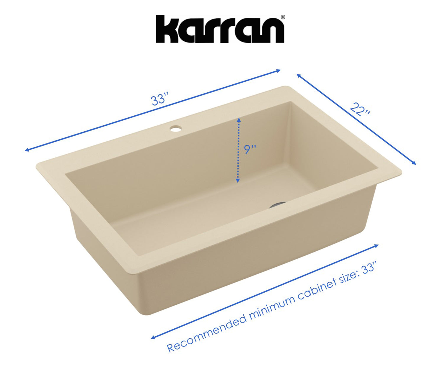 Karran 33" Drop In/Topmount Quartz Composite Kitchen Sink, Bisque, QT-670-BI