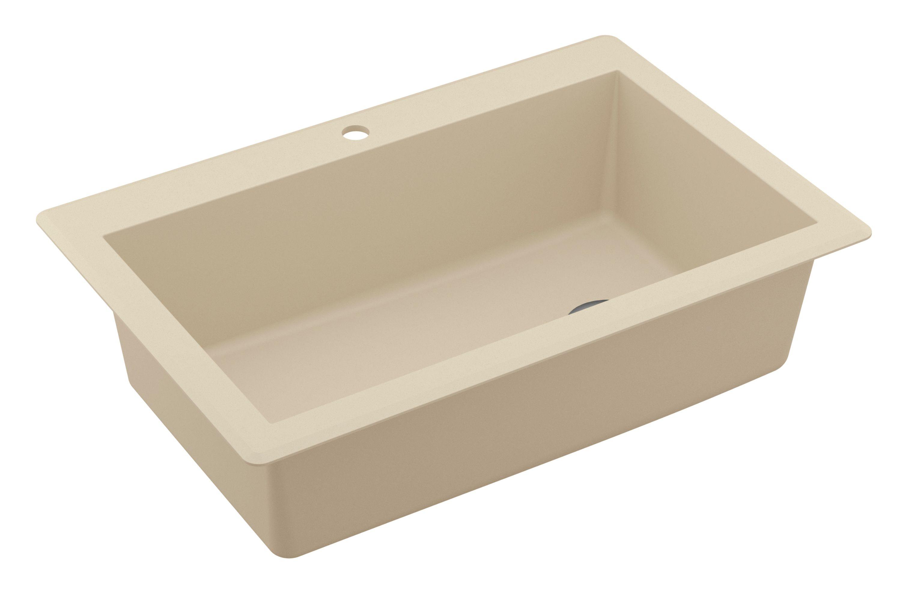 Karran 33" Drop In/Topmount Quartz Composite Kitchen Sink, Bisque, QT-670-BI-PK1