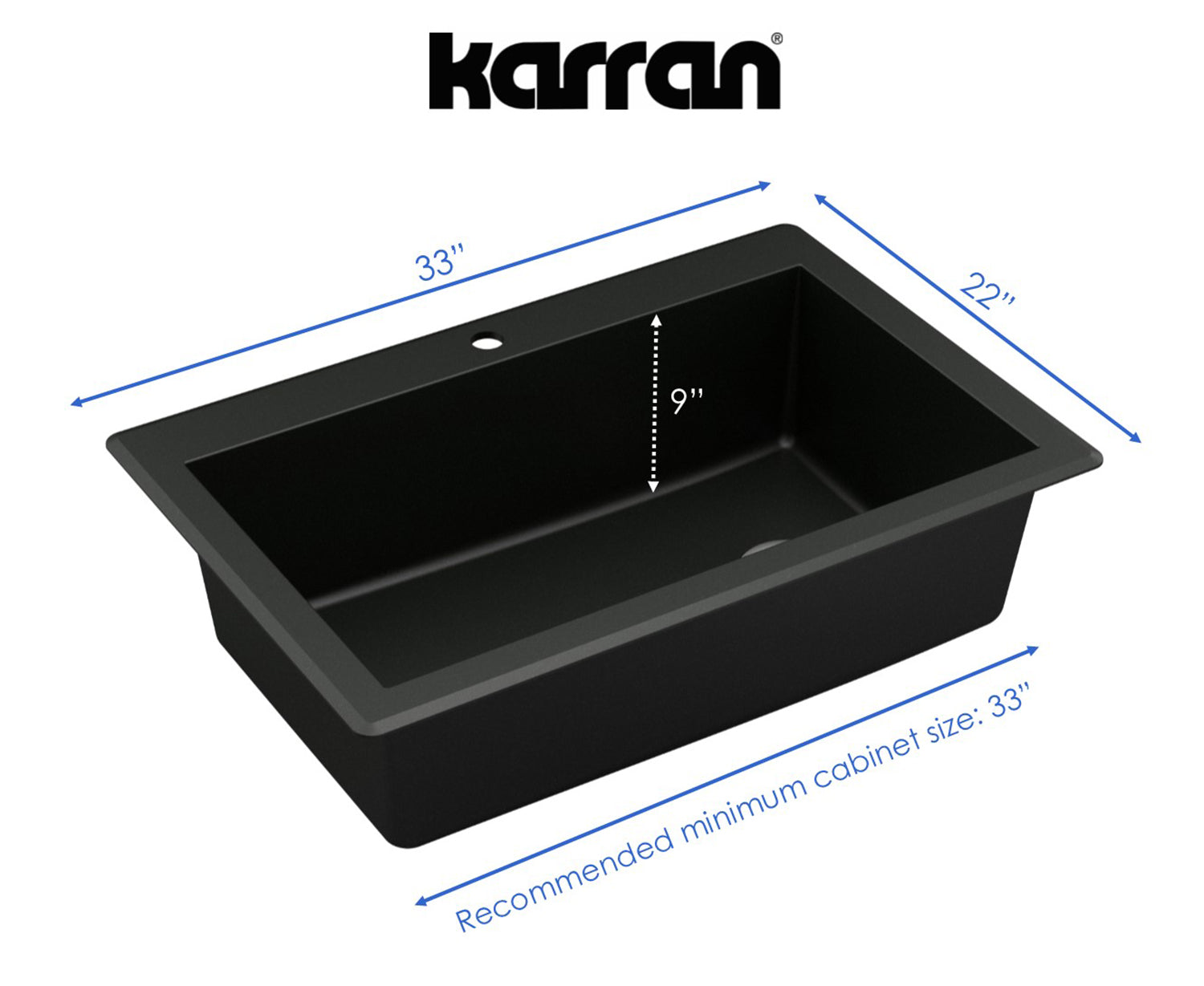 Karran 33" Drop In/Topmount Quartz Composite Kitchen Sink, Black, QT-670-BL
