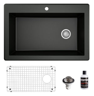 Alternate Image for Karran 33" Drop In/Topmount Quartz Composite Kitchen Sink, Black, QT-670-BL-PK1