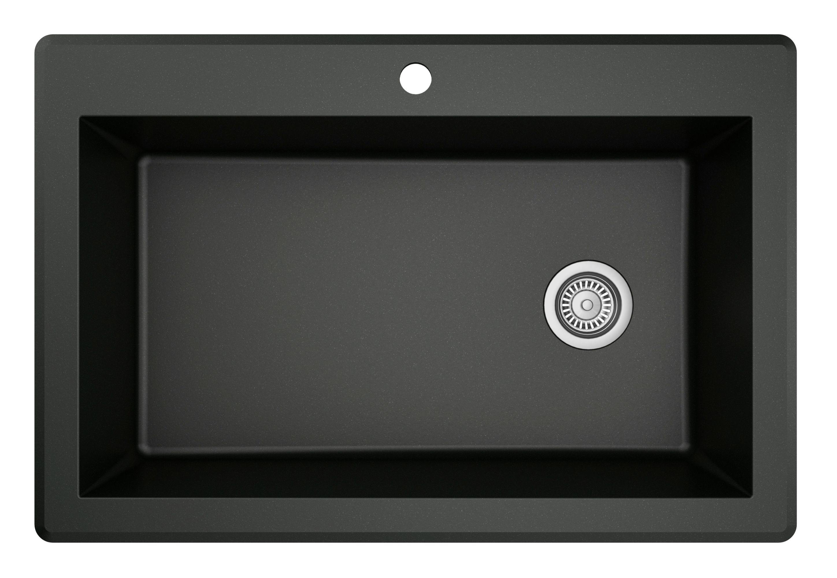Karran 33" Drop In/Topmount Quartz Composite Kitchen Sink, Black, QT-670-BL-PK1