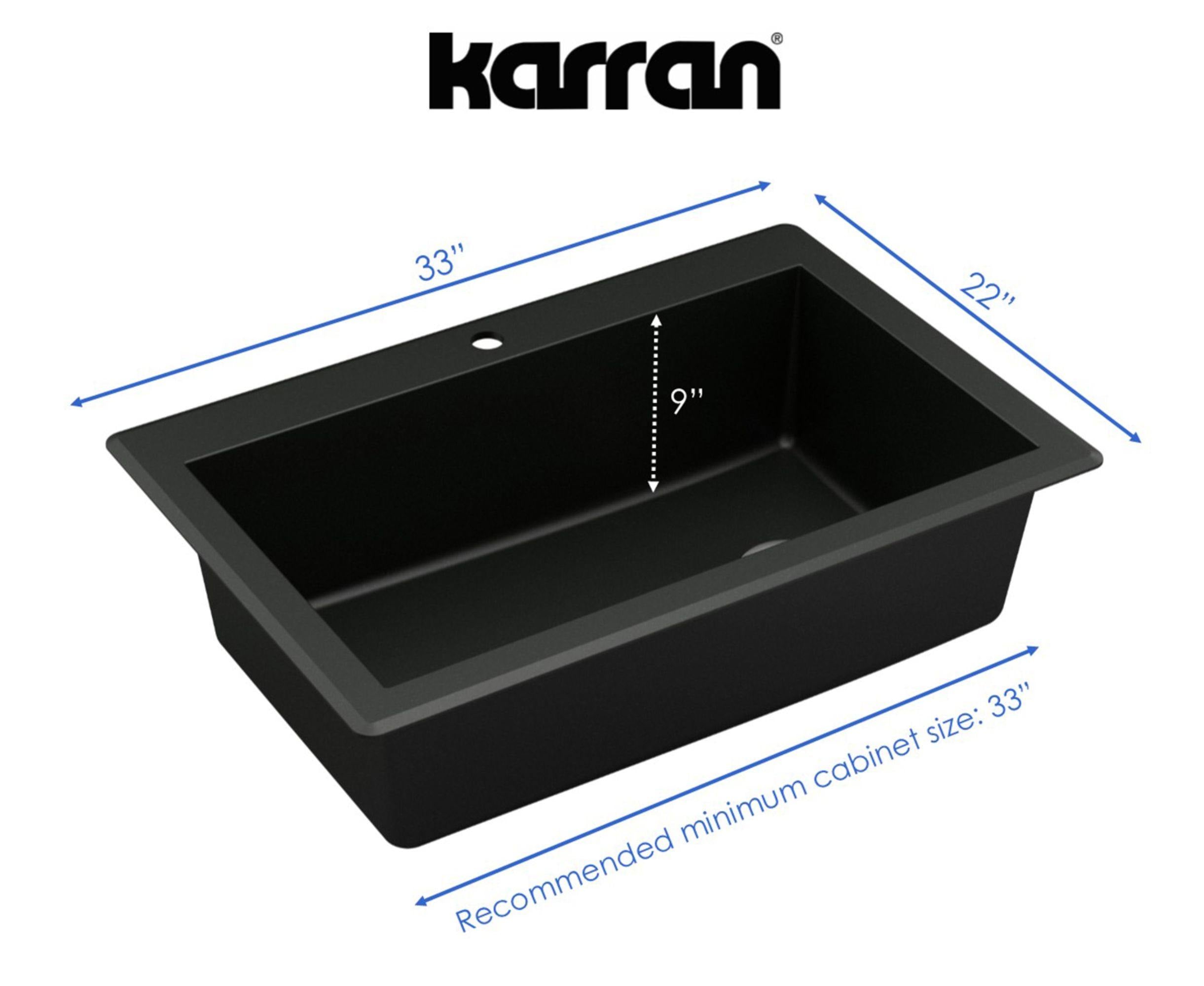 Karran 33" Drop In/Topmount Quartz Composite Kitchen Sink, Black, QT-670-BL-PK1