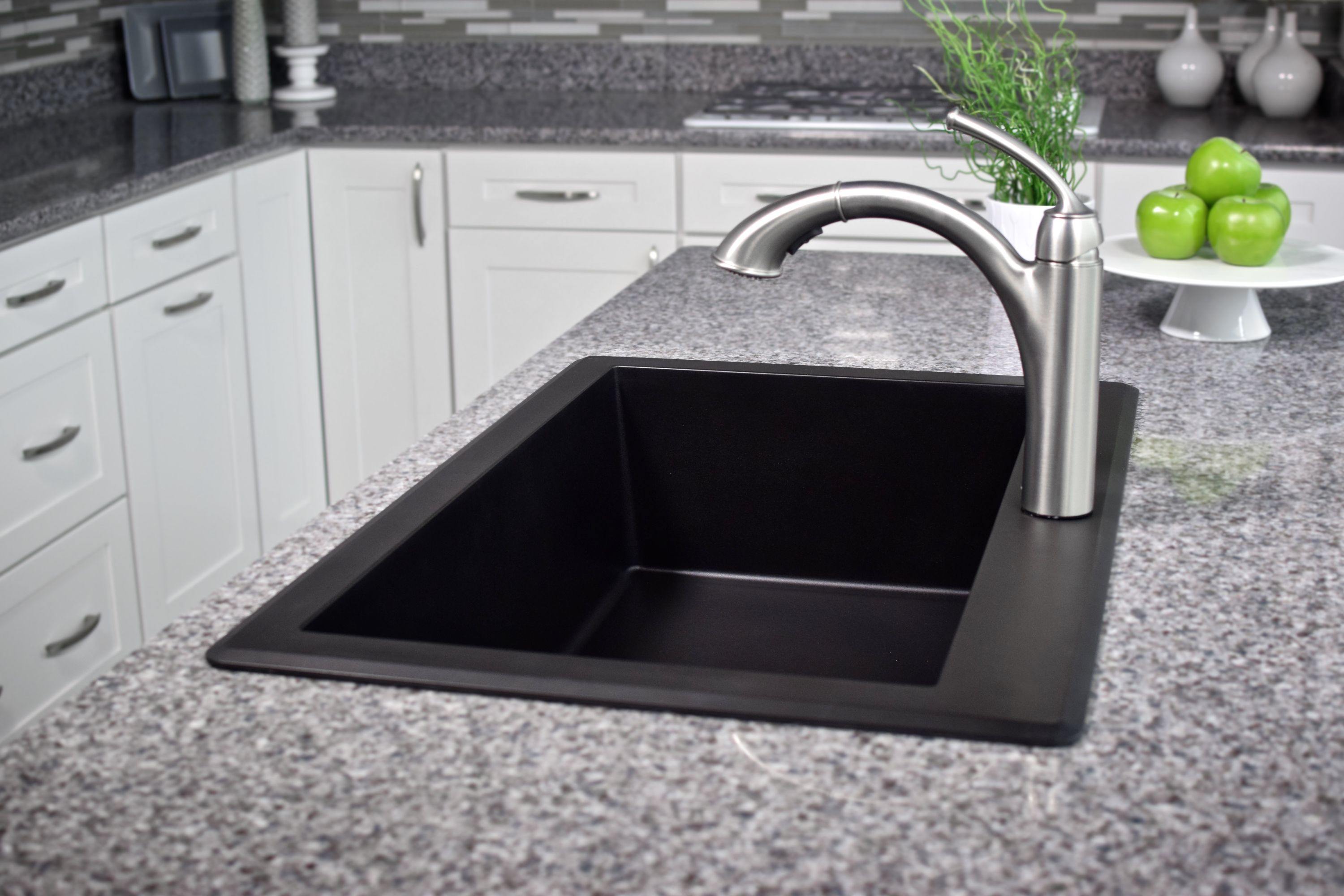Karran 33" Drop In/Topmount Quartz Composite Kitchen Sink, Black, QT-670-BL-PK1