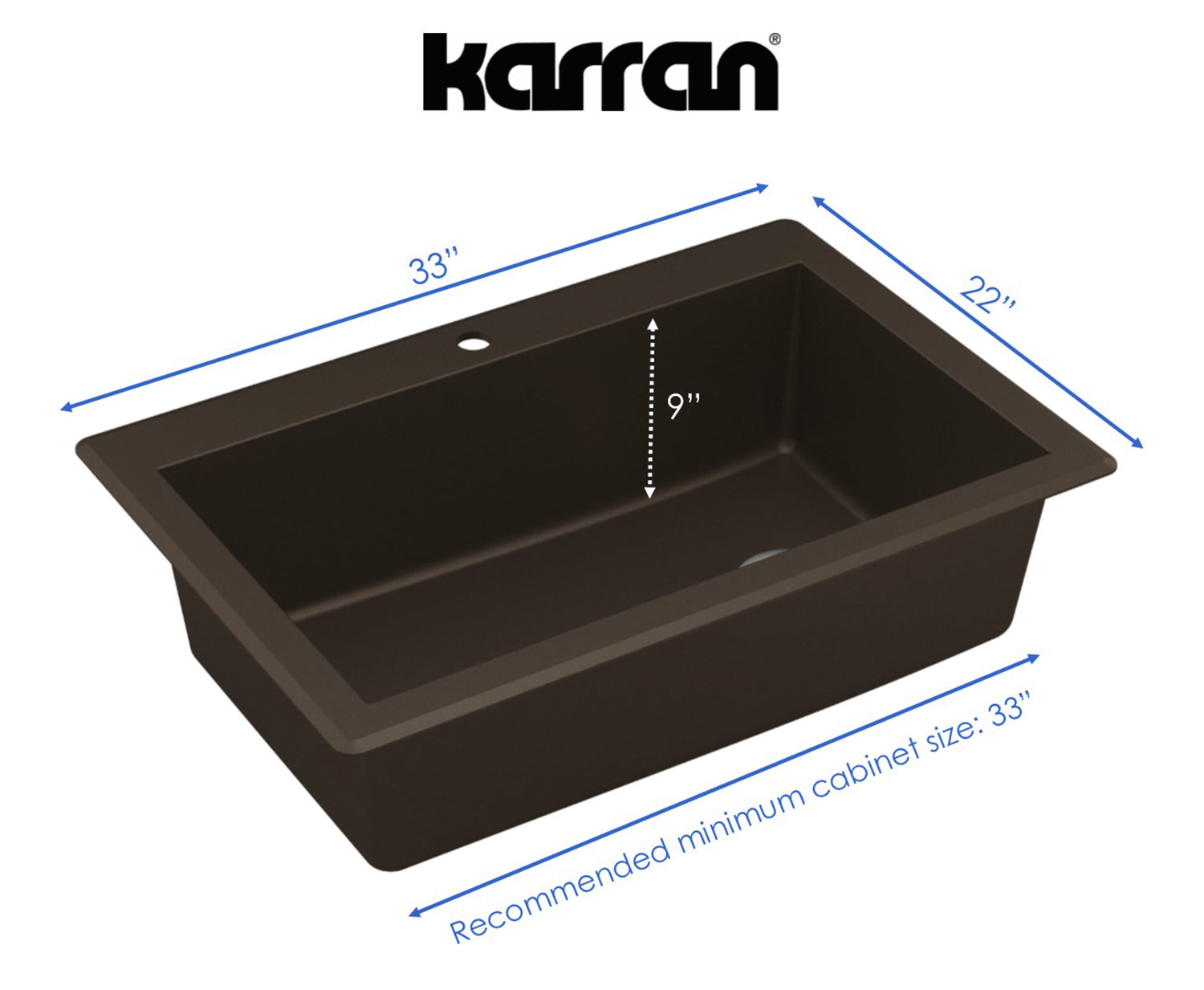 Karran 33" Drop In/Topmount Quartz Composite Kitchen Sink, Brown, QT-670-BR