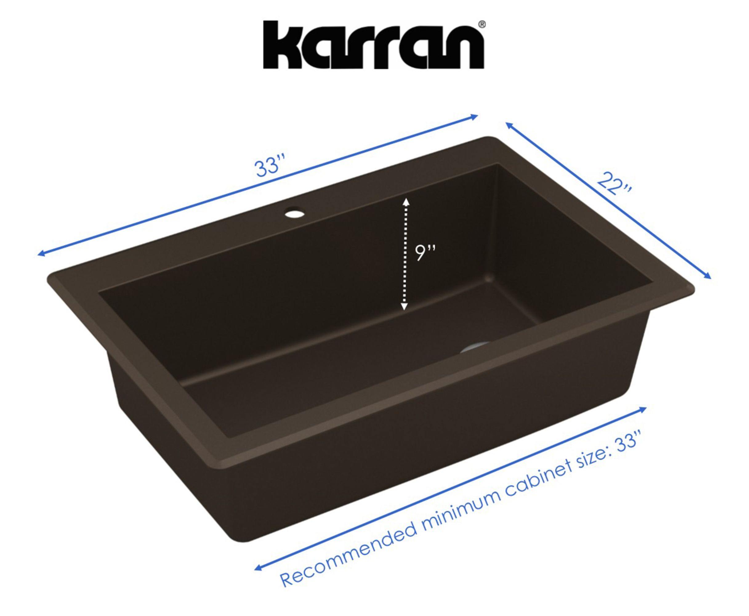 Karran 33" Drop In/Topmount Quartz Composite Kitchen Sink, Brown, QT-670-BR-PK1