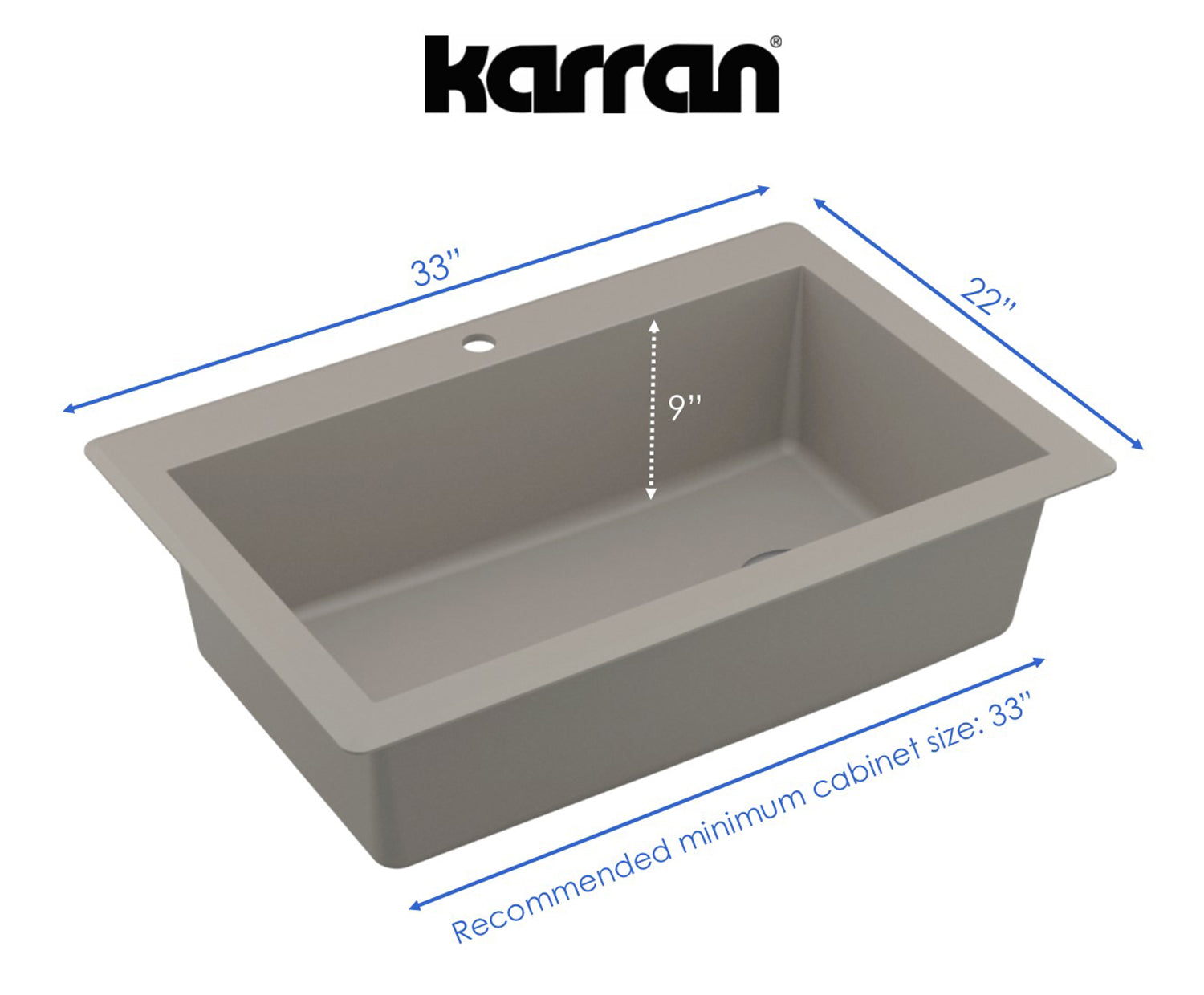 Karran 33" Drop In/Topmount Quartz Composite Kitchen Sink, Concrete, QT-670-CN
