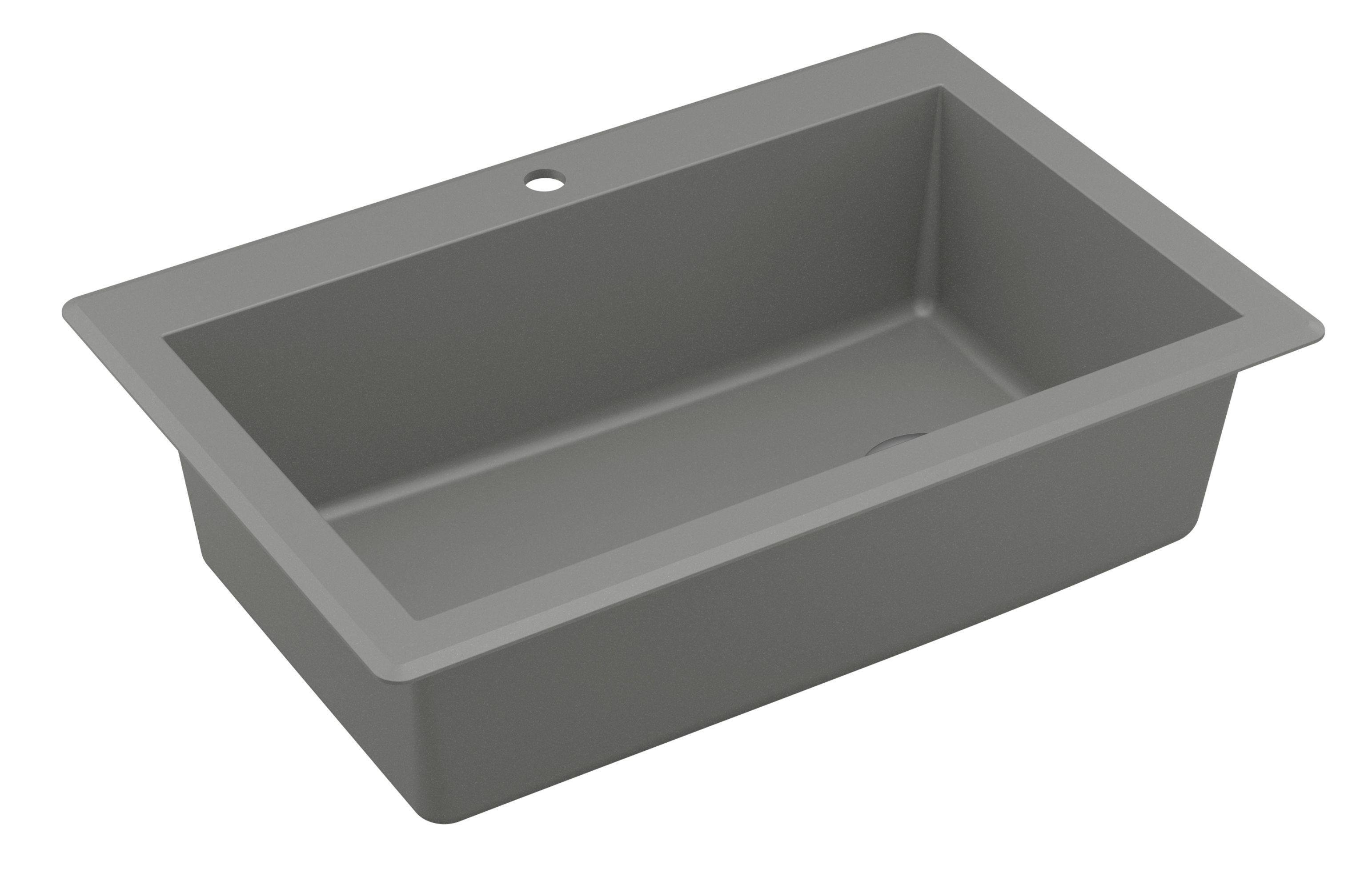 Karran 33" Drop In/Topmount Quartz Composite Kitchen Sink, Grey, QT-670-GR-PK1