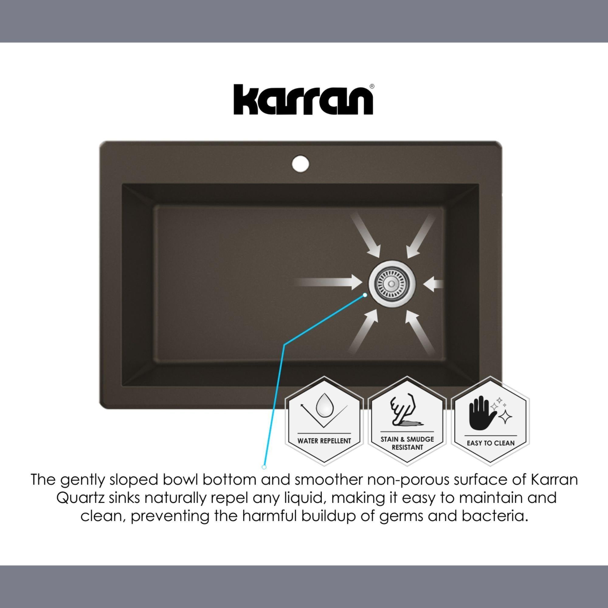 Karran 33" Drop In/Topmount Quartz Composite Kitchen Sink, White, QT-670-WH-PK1