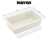 Karran 33" Drop In/Topmount Quartz Composite Kitchen Sink, White, QT-670-WH-PK1