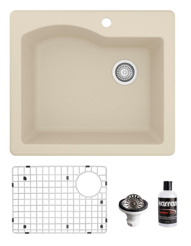 Karran 25" Drop In/Topmount Quartz Composite Kitchen Sink, Bisque, QT-671-BI-PK1