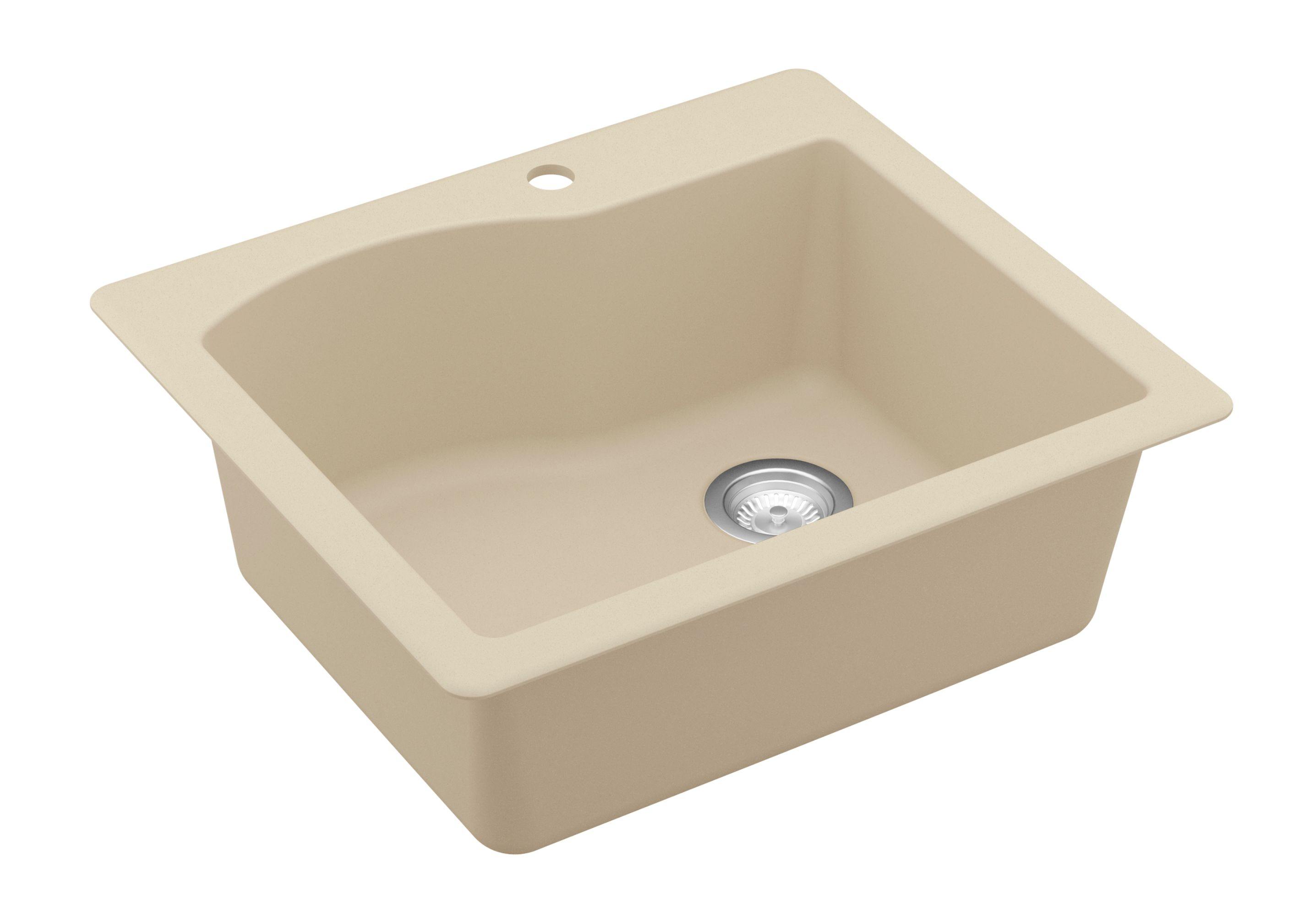 Karran 25" Drop In/Topmount Quartz Composite Kitchen Sink, Bisque, QT-671-BI-PK1