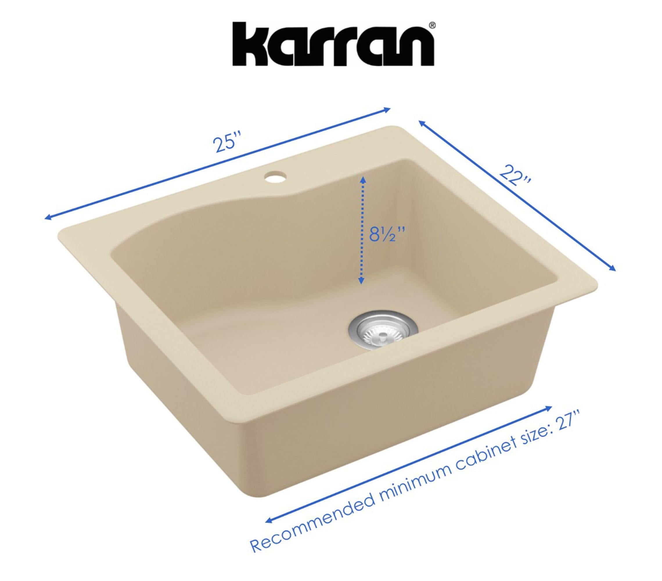Karran 25" Drop In/Topmount Quartz Composite Kitchen Sink, Bisque, QT-671-BI-PK1