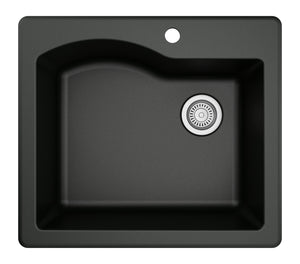 Alternate Image for Karran 25" Drop In/Topmount Quartz Composite Kitchen Sink, Black, QT-671-BL
