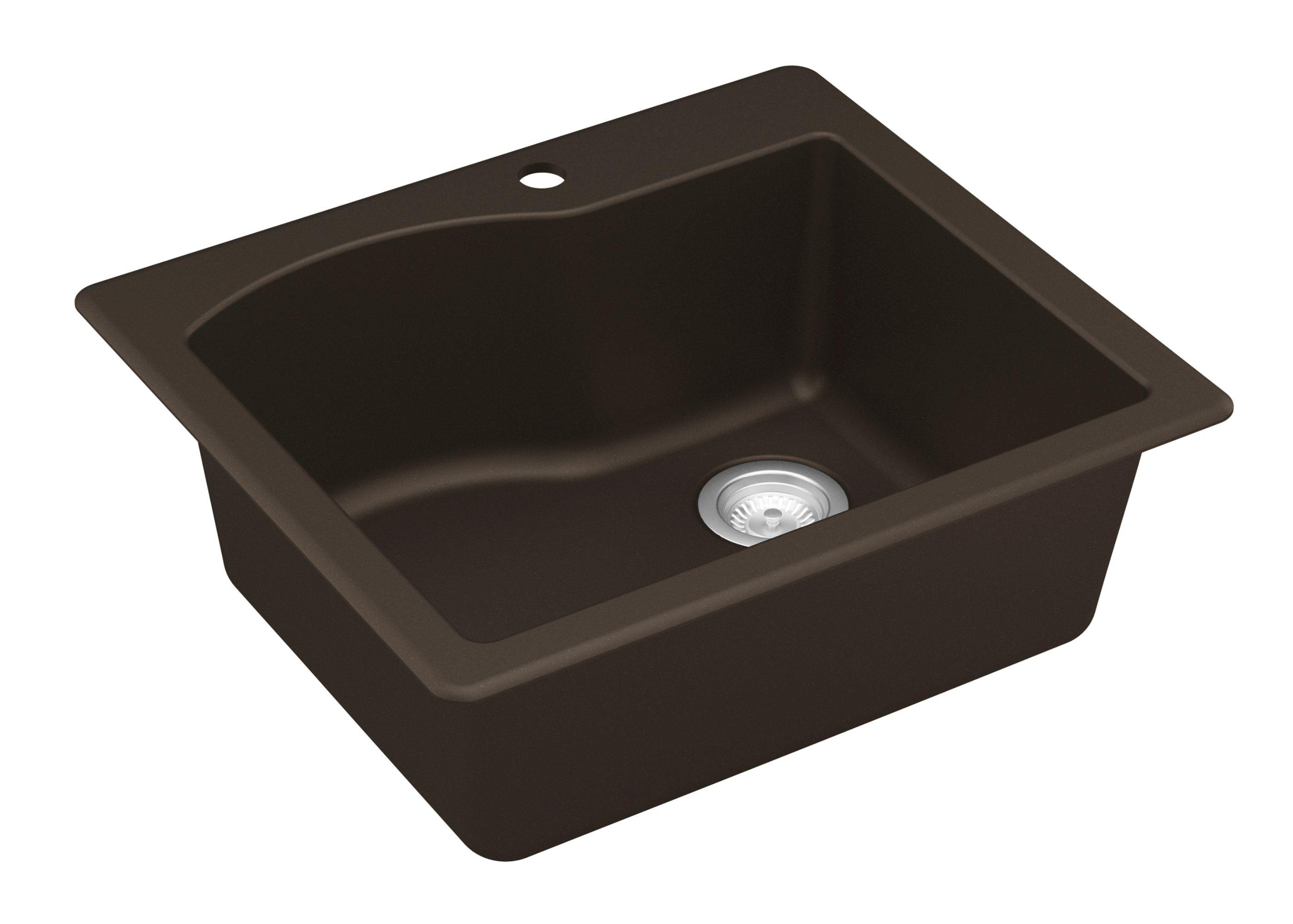 Karran 25" Drop In/Topmount Quartz Composite Kitchen Sink, Brown, QT-671-BR-PK1