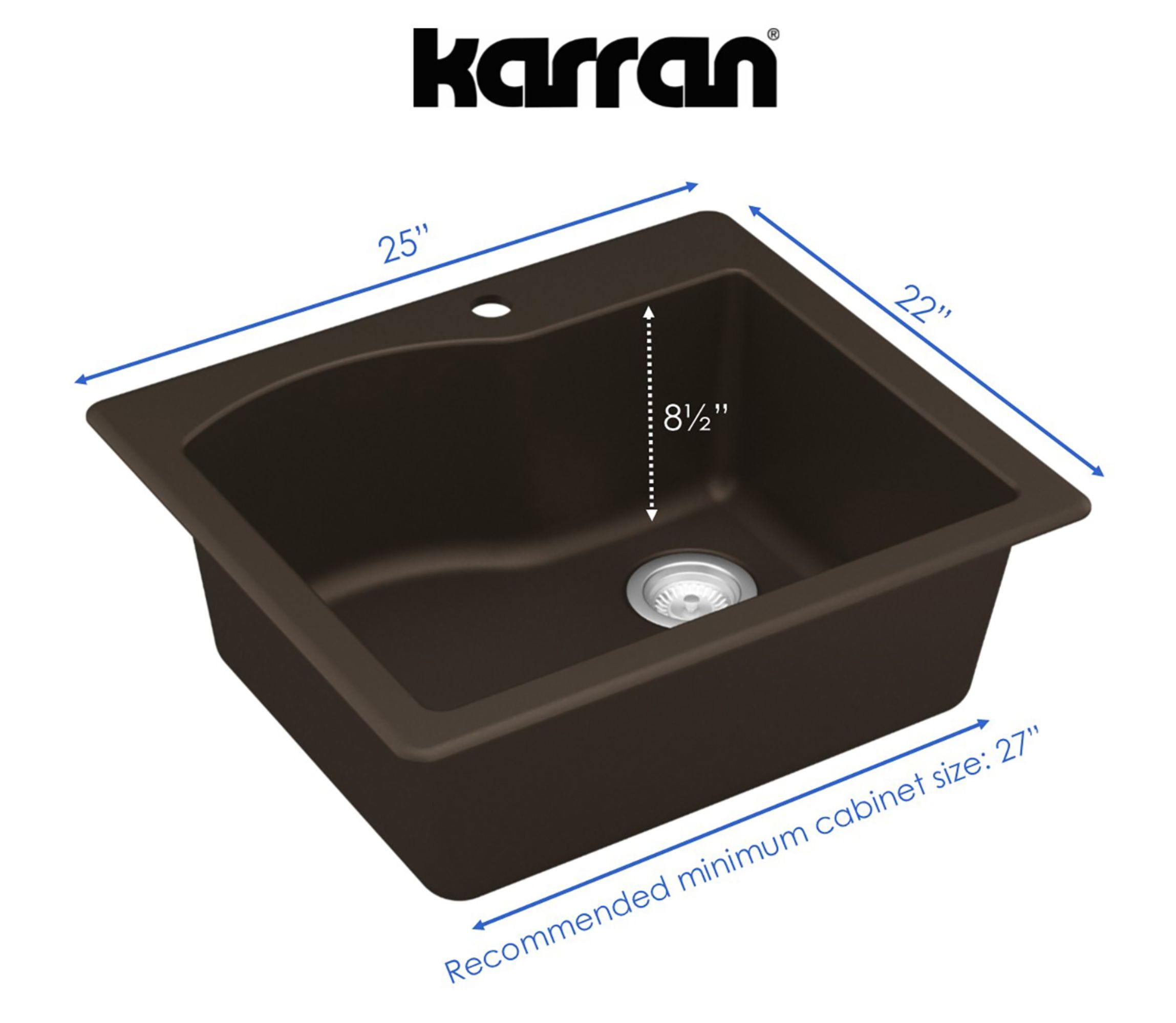 Karran 25" Drop In/Topmount Quartz Composite Kitchen Sink, Brown, QT-671-BR-PK1