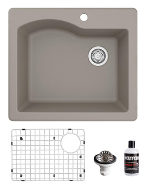 Alternate Image for Karran 25" Drop In/Topmount Quartz Composite Kitchen Sink, Concrete, QT-671-CN-PK1