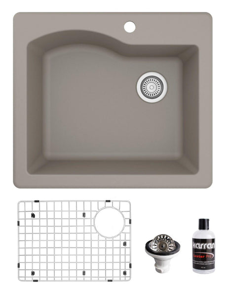 Karran 25" Drop In/Topmount Quartz Composite Kitchen Sink, Concrete, QT-671-CN-PK1