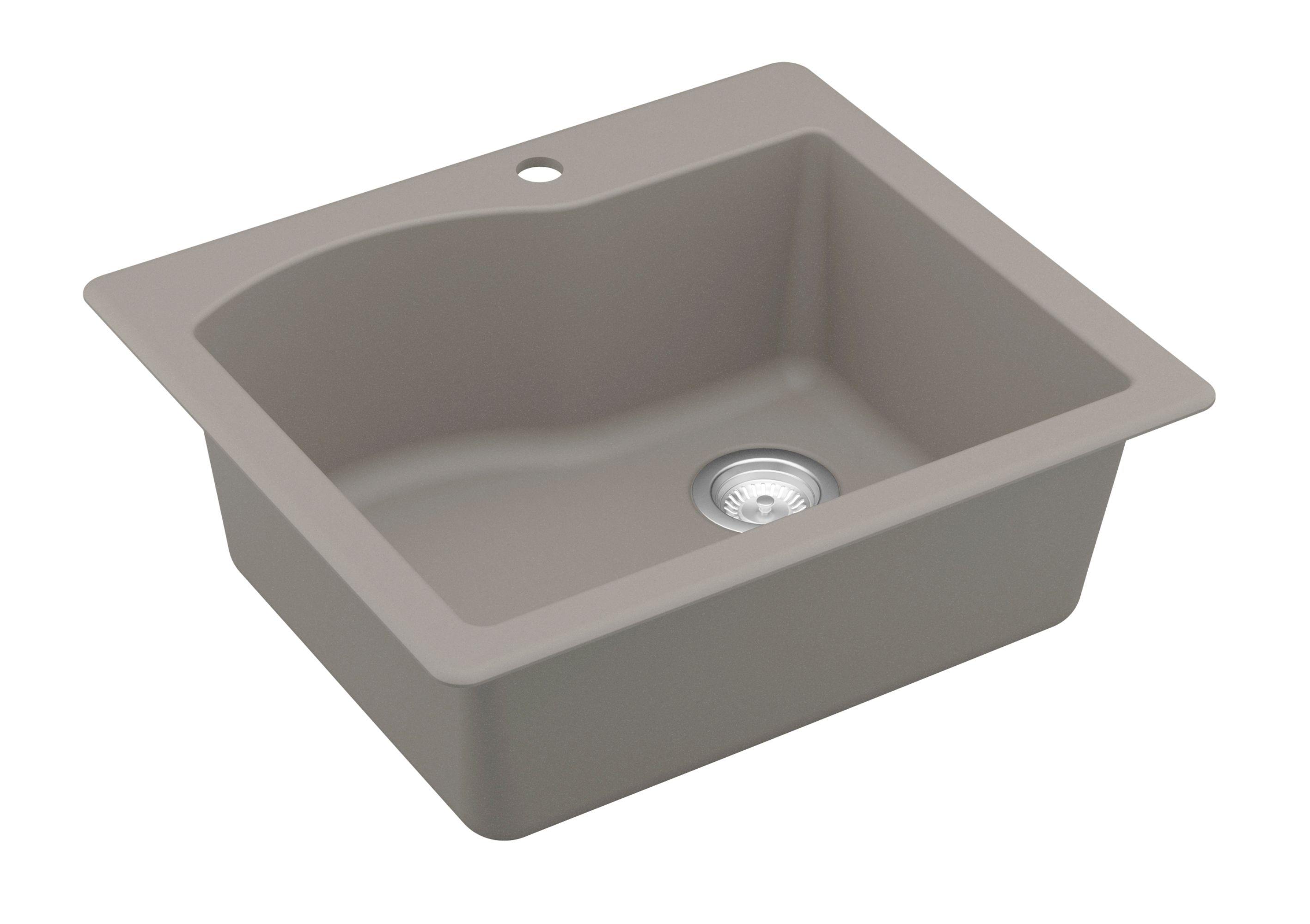 Karran 25" Drop In/Topmount Quartz Composite Kitchen Sink, Concrete, QT-671-CN-PK1
