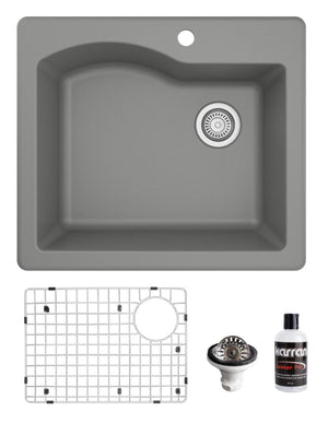 Alternate Image for Karran 25" Drop In/Topmount Quartz Composite Kitchen Sink, Grey, QT-671-GR-PK1