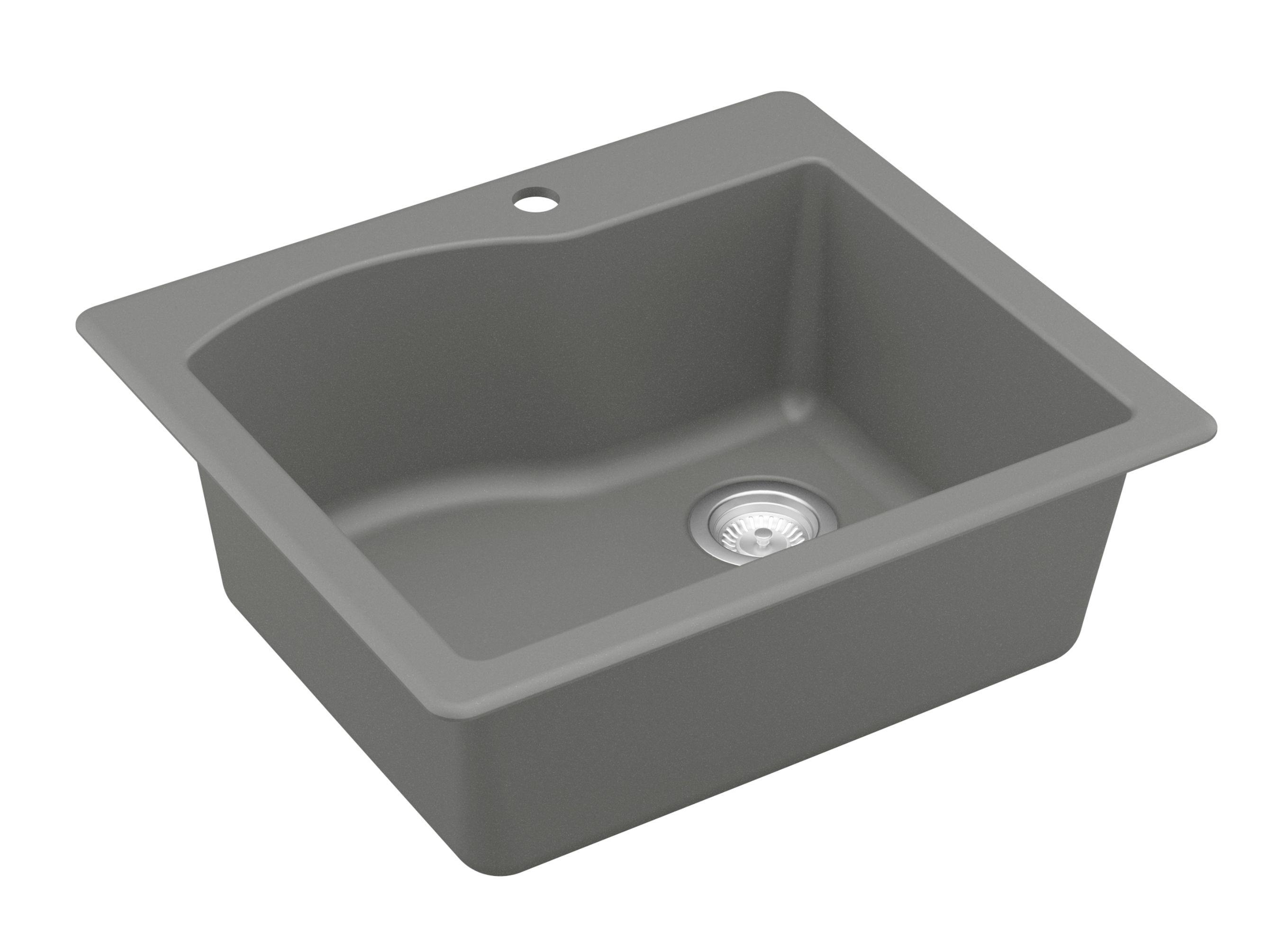 Karran 25" Drop In/Topmount Quartz Composite Kitchen Sink, Grey, QT-671-GR-PK1