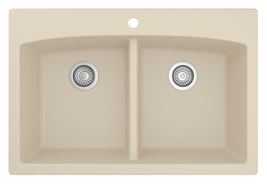 Alternate Image for Karran 33" Drop In/Topmount Quartz Composite Kitchen Sink, 50/50 Double Bowl, Bisque, QT-710-BI