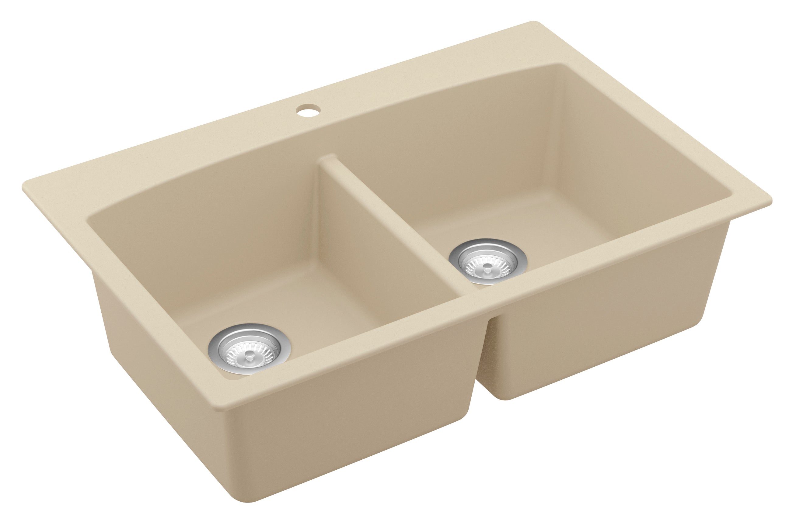 Karran 33" Drop In/Topmount Quartz Composite Kitchen Sink, 50/50 Double Bowl, Bisque, QT-710-BI