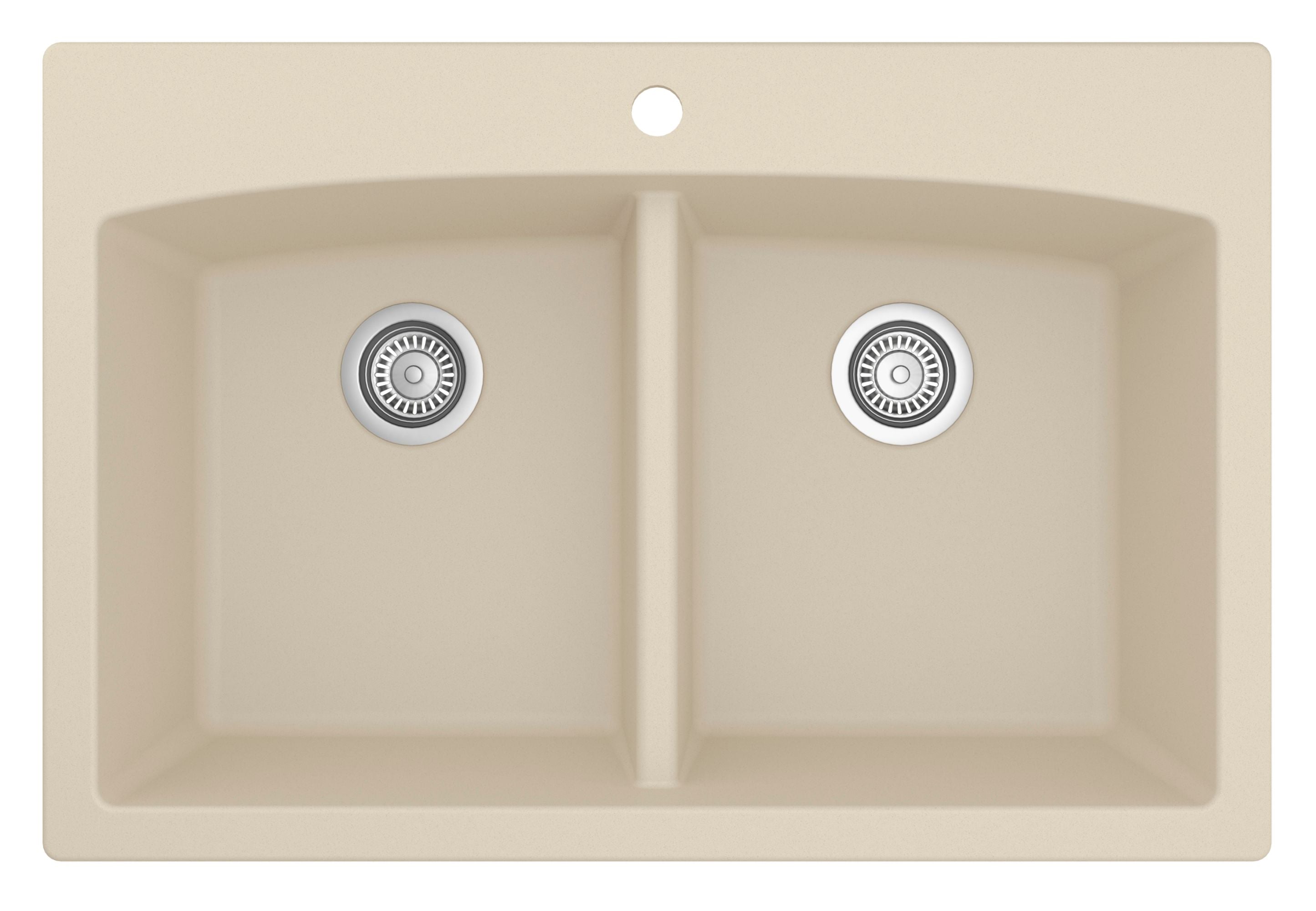 Karran 33" Drop In/Topmount Quartz Composite Kitchen Sink, 50/50 Double Bowl, Bisque, QT-710-BI-PK1