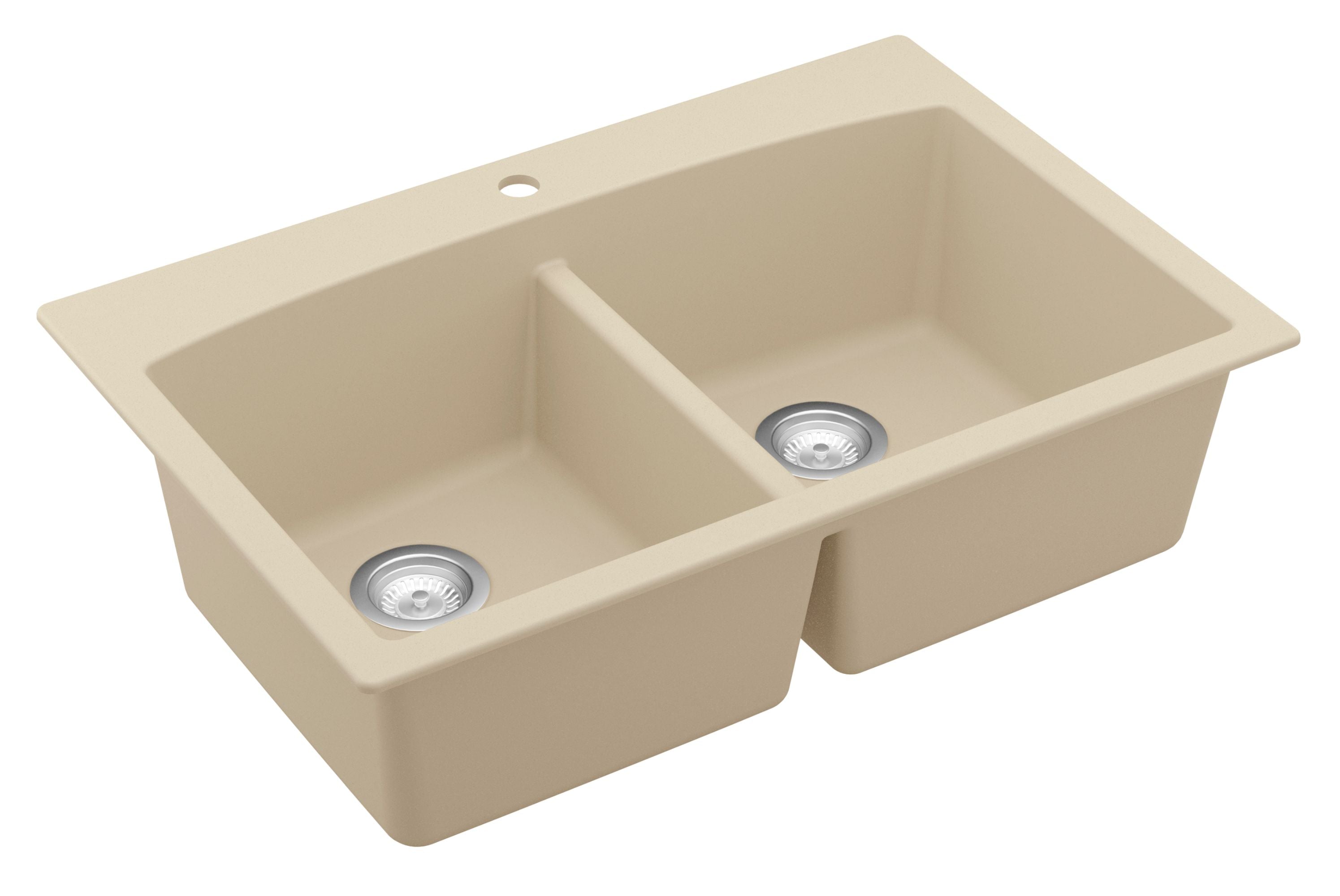 Karran 33" Drop In/Topmount Quartz Composite Kitchen Sink, 50/50 Double Bowl, Bisque, QT-710-BI-PK1