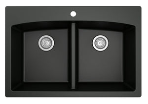 Alternate Image for Karran 33" Drop In/Topmount Quartz Composite Kitchen Sink, 50/50 Double Bowl, Black, QT-710-BL