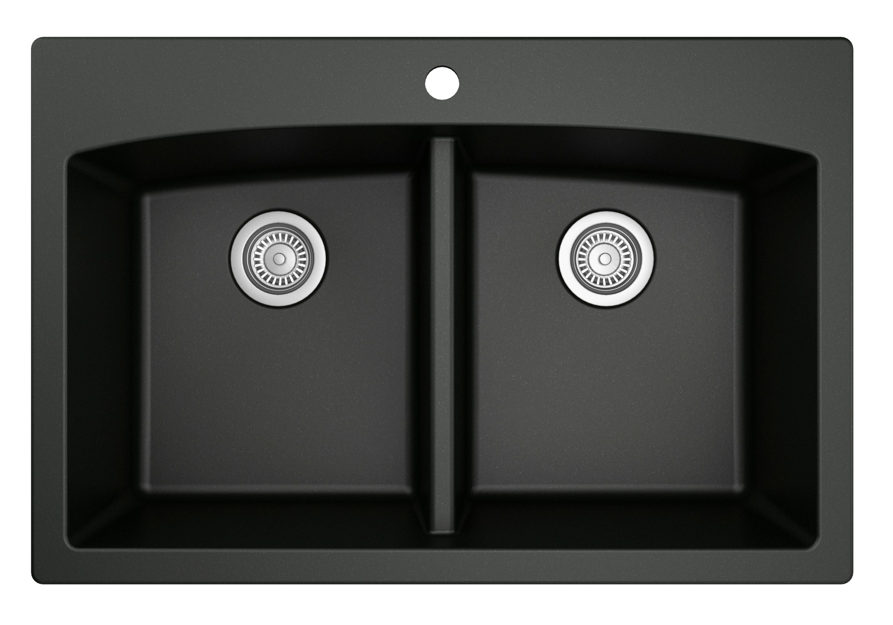 Karran 33" Drop In/Topmount Quartz Composite Kitchen Sink, 50/50 Double Bowl, Black, QT-710-BL-PK1