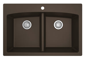 Alternate Image for Karran 33" Drop In/Topmount Quartz Composite Kitchen Sink, 50/50 Double Bowl, Brown, QT-710-BR