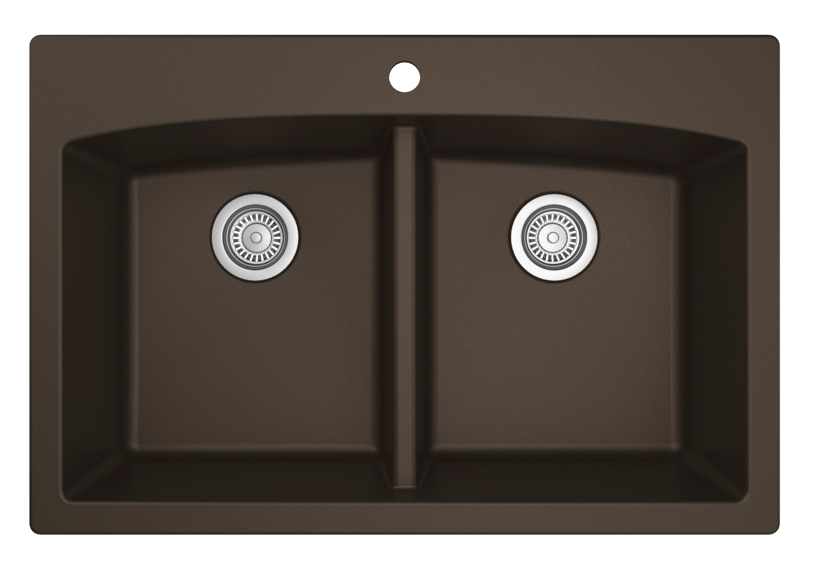 Karran 33" Drop In/Topmount Quartz Composite Kitchen Sink, 50/50 Double Bowl, Brown, QT-710-BR-PK1