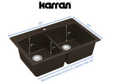 Karran 33" Drop In/Topmount Quartz Composite Kitchen Sink, 50/50 Double Bowl, Brown, QT-710-BR-PK1