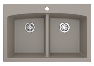 Alternate Image for Karran 33" Drop In/Topmount Quartz Composite Kitchen Sink, 50/50 Double Bowl, Concrete, QT-710-CN