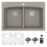 Karran 33" Drop In/Topmount Quartz Composite Kitchen Sink, 50/50 Double Bowl, Concrete, QT-710-CN-PK1