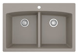 Karran 33" Drop In/Topmount Quartz Composite Kitchen Sink, 50/50 Double Bowl, Concrete, QT-710-CN-PK1