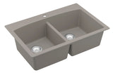 Karran 33" Drop In/Topmount Quartz Composite Kitchen Sink, 50/50 Double Bowl, Concrete, QT-710-CN-PK1