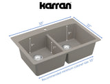 Karran 33" Drop In/Topmount Quartz Composite Kitchen Sink, 50/50 Double Bowl, Concrete, QT-710-CN-PK1