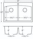 Karran 33" Drop In/Topmount Quartz Composite Kitchen Sink, 50/50 Double Bowl, Grey, QT-710-GR-PK1