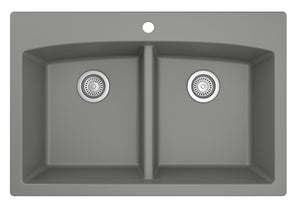 Alternate Image for Karran 33" Drop In/Topmount Quartz Composite Kitchen Sink, 50/50 Double Bowl, Grey, QT-710-GR