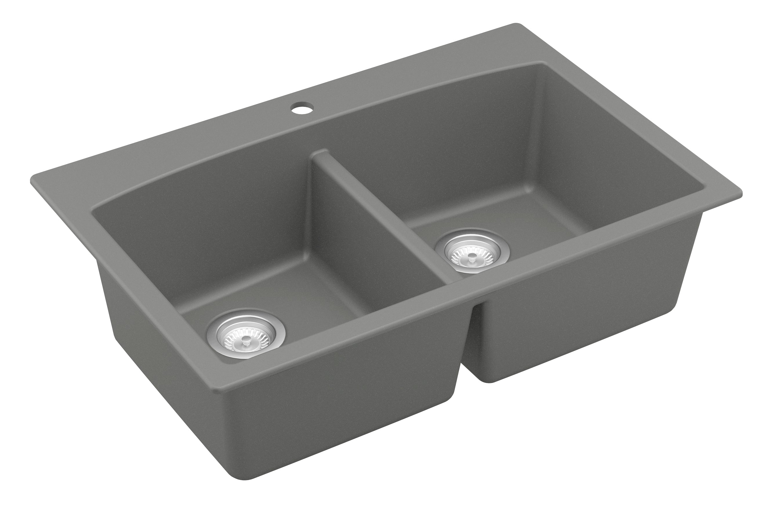 Karran 33" Drop In/Topmount Quartz Composite Kitchen Sink, 50/50 Double Bowl, Grey, QT-710-GR