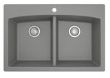 Karran 33" Drop In/Topmount Quartz Composite Kitchen Sink, 50/50 Double Bowl, Grey, QT-710-GR-PK1