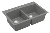 Karran 33" Drop In/Topmount Quartz Composite Kitchen Sink, 50/50 Double Bowl, Grey, QT-710-GR-PK1